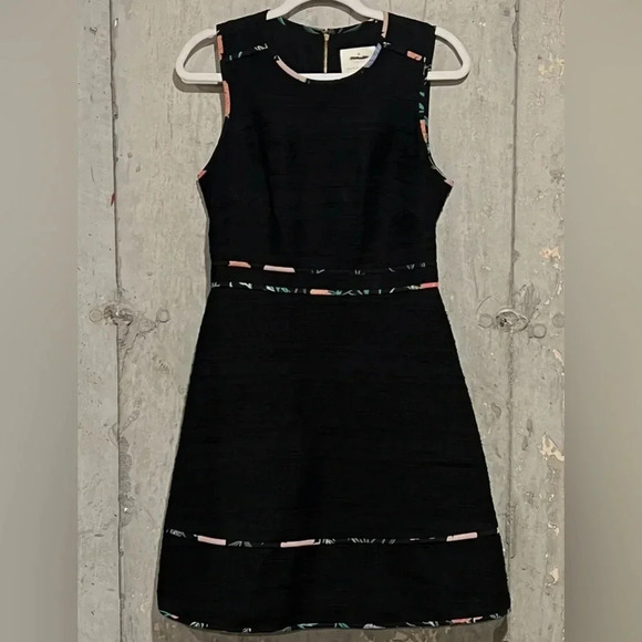 Kate Spade Black Cotton Tweed Floral Blossom Trim Fit & Flare Size 4 - Picture 1 of 6